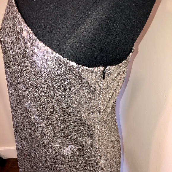 NWT Silver Sequin One Shoulder Mini Dress HOT! - Picture 3 of 6